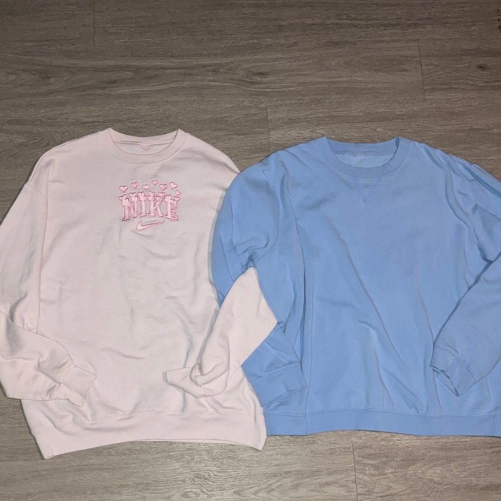 Embroidered “Nike” Pastel Pink & plain Baby Blue Crewneck Sweatshirts
